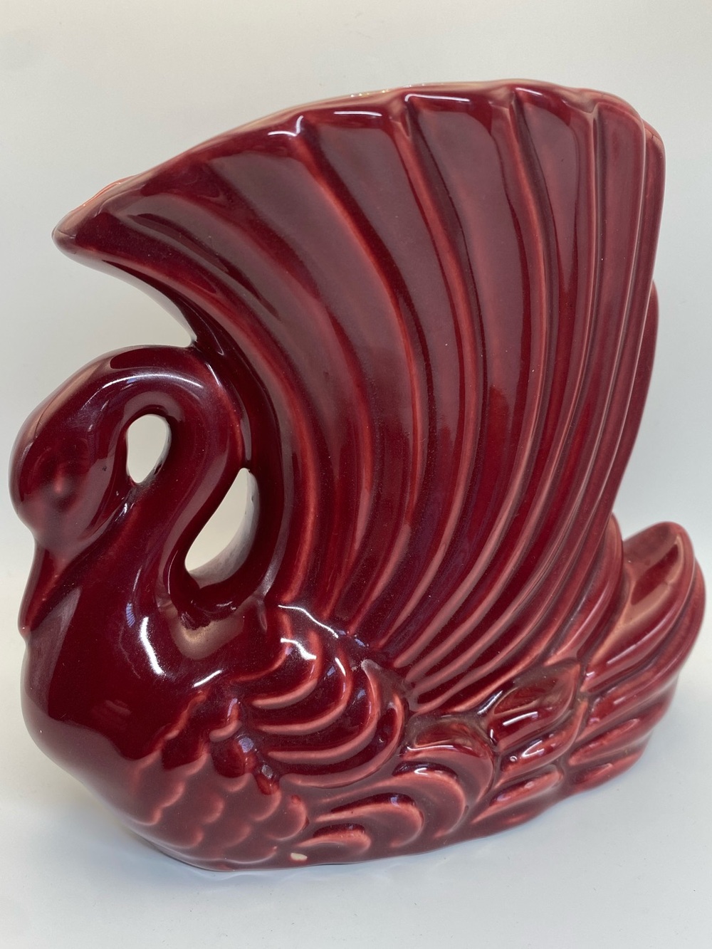 Vintage MCM Burgundy Swan vase planter ceramic